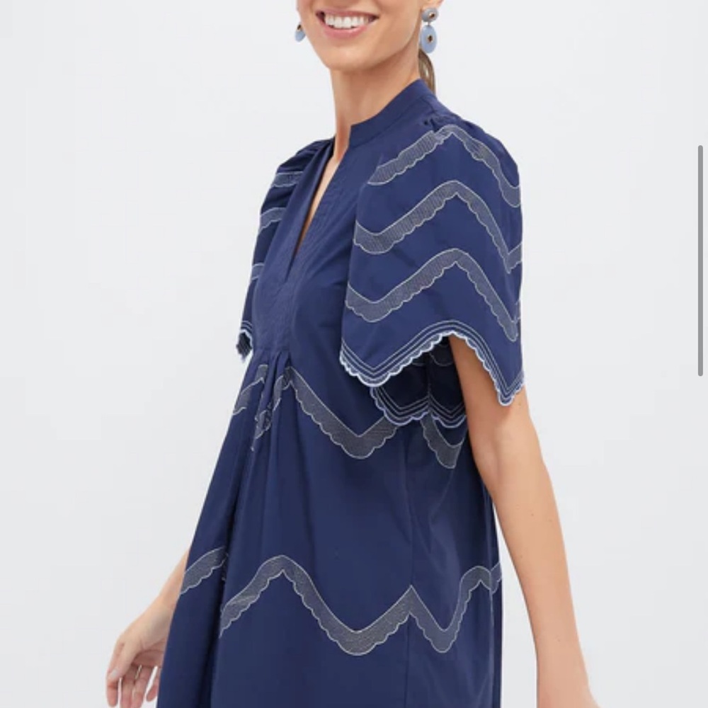 Chic Navy Midi Dress with Embroidered Details - Picture 3 of 8